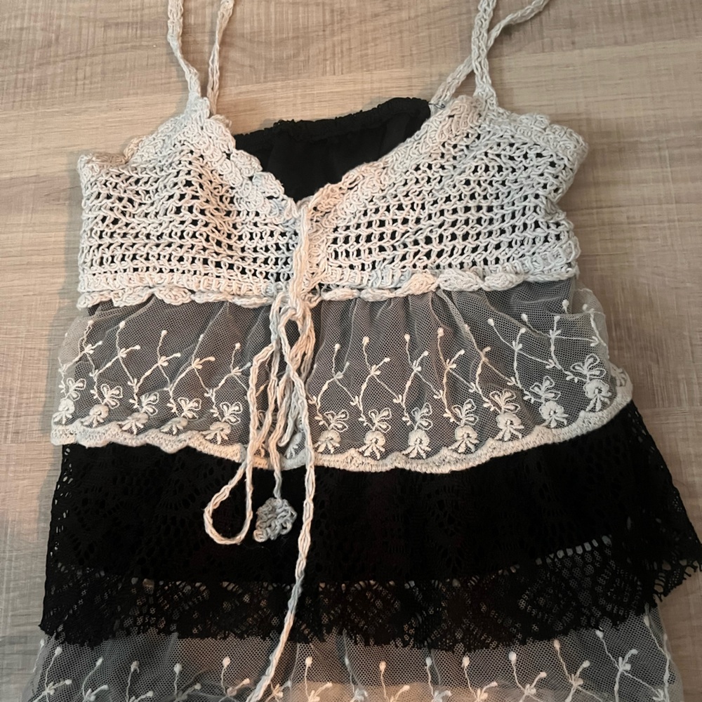 Black and White Lace Crochet Top